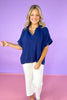 Navy Short Dolman Sleeve Top, v-neck, collared, spring top, summer top, work top, church top, versatile, ssys by mallory fitzsimmons