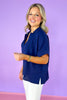 Navy Short Dolman Sleeve Top, v-neck, collared, spring top, summer top, work top, church top, versatile, ssys by mallory fitzsimmons