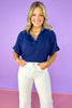 Navy Short Dolman Sleeve Top, v-neck, collared, spring top, summer top, work top, church top, versatile, ssys by mallory fitzsimmons