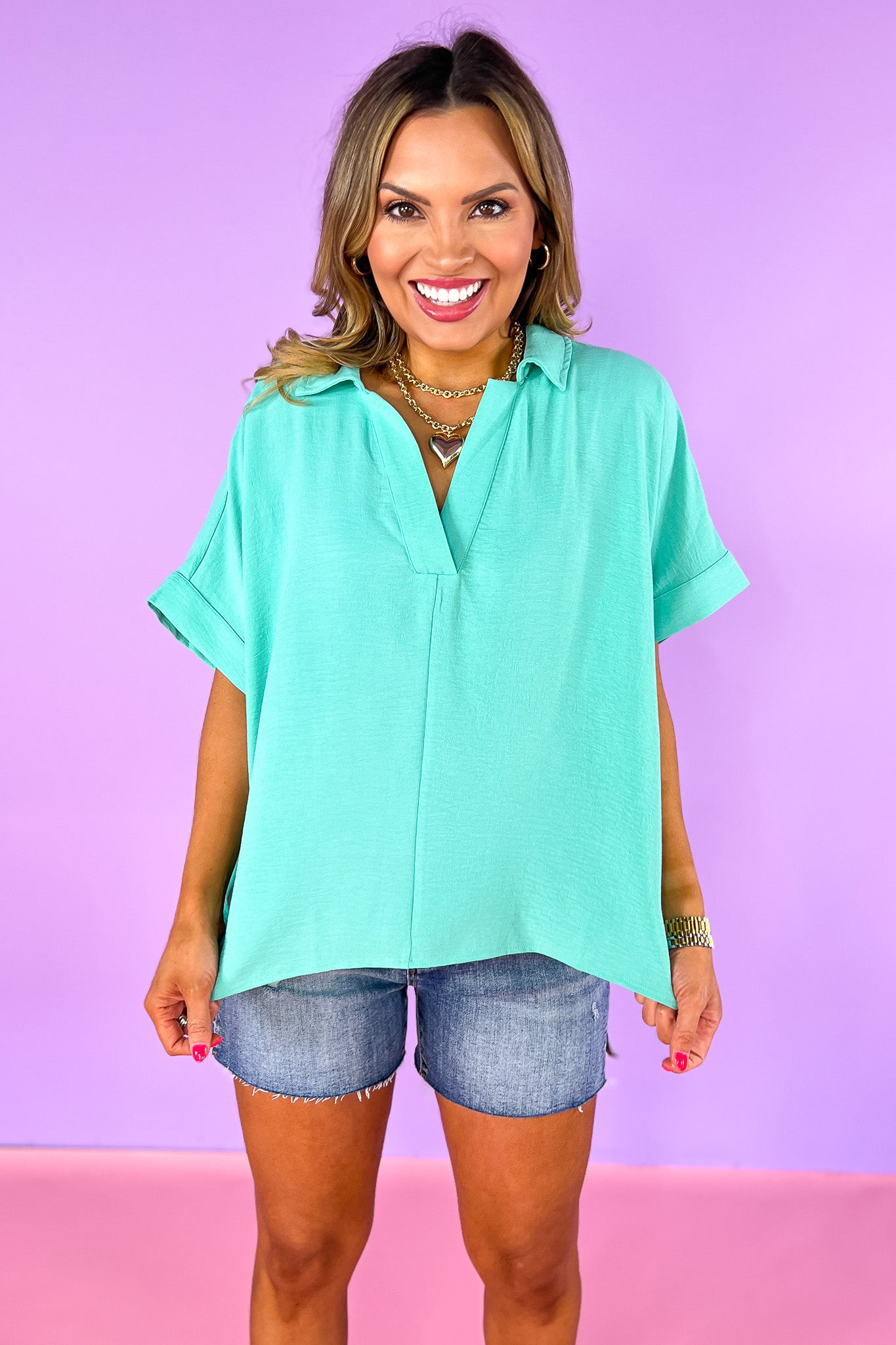 Mint Short Dolman Sleeve Top, v-neck, collared, spring top, summer top, work top, church top, versatile, ssys by mallory fitzsimmons