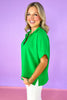 Kelly Green Short Dolman Sleeve Top, v-neck, collared, spring top, summer top, work top, church top, versatile, ssys by mallory fitzsimmons