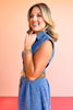 Denim Collared V Neck Cinched Waist Sleeveless Dress *FINAL SALE*