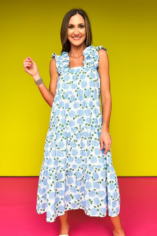 THML Blue Floral Print Tiered Maxi Dress