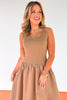 Taupe Ribbed Tank Bodice Drop Waist Poplin Skirt Dress *FINAL SALE*