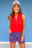 SSYS Royal Red Ditsy Floral Printed Active Shorts