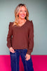 SSYS Sarah V Neck Long Puff Sleeve Top In Chocolate Brown