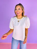 Lavender Striped Print Short Bubble Sleeve Top, casual, everyday wear, comfortable, work top, church top, ssys by mallory fitzsimmons