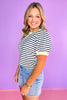 Navy Striped Print Short Bubble Sleeve Top *FINAL SALE*