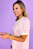Pink Striped Print Short Bubble Sleeve Top, casual, everyday wear, comfortable, work top, church top, ssys by mallory fitzsimmons
