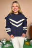 Navy Contrast Stripe Ruffle Detail Sweatshirt, gameday style, gameday top, must have top, must have style, fall style, fall fashion, elevated style, elevated top, mom style, shop style your senses by mallory fitzsimmons, ssys by mallory fitzsimmons