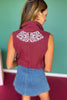 SSYS Edith Sleeveless Denim Embroidered Top In Maroon