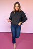 Black Frill Neck Bow Embellish Sleeve Top *FINAL SALE*
