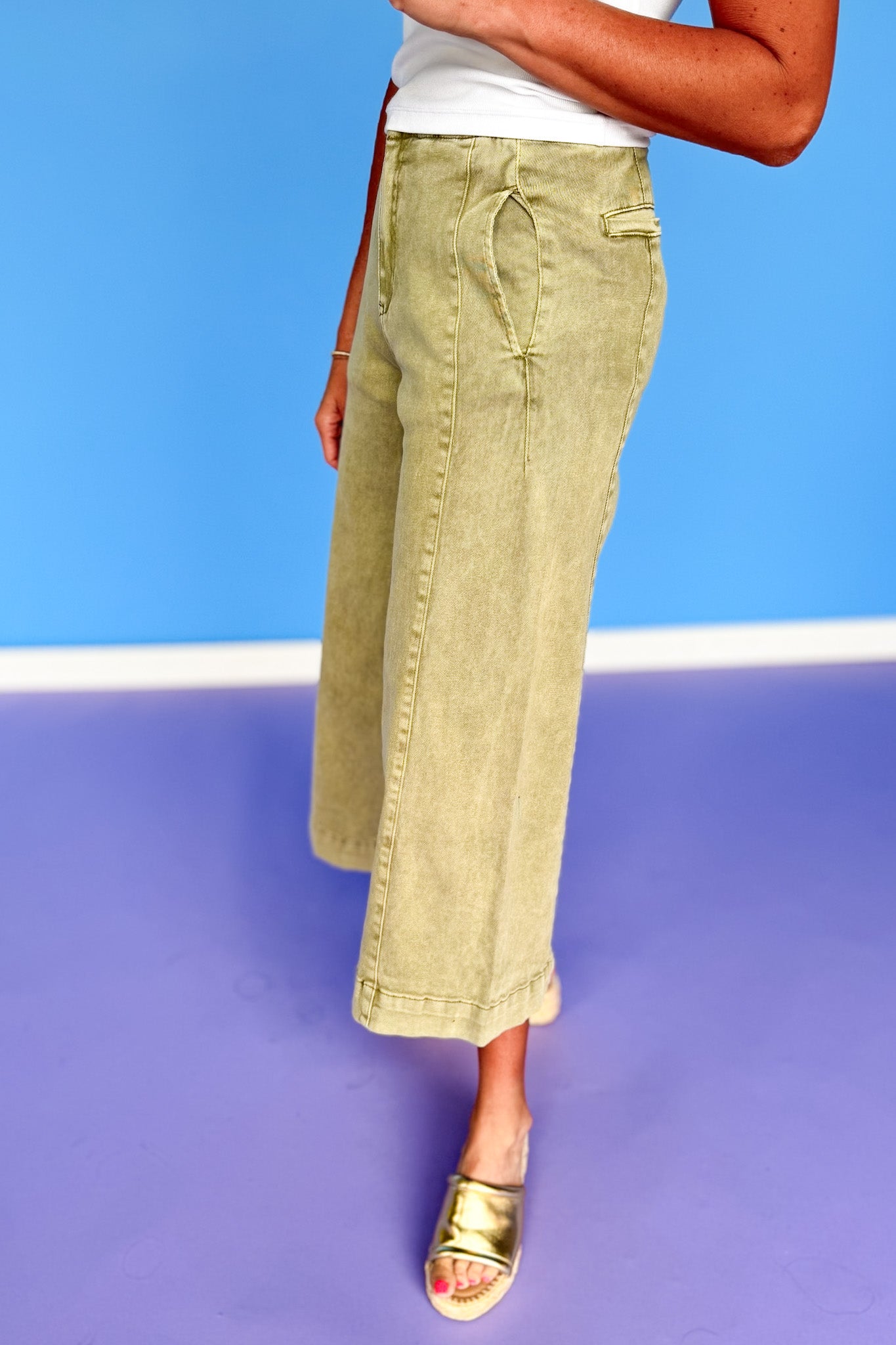 Light Olive High Rise Cropped Wide Leg Jeans *FINAL SALE*