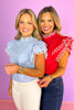 Red Lace Trim Frill Neck Layer Flutter Sleeve Top