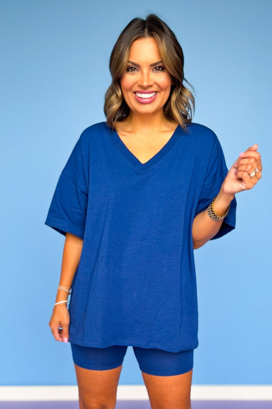 Navy V Neck Biker Short Set *FINAL SALE*