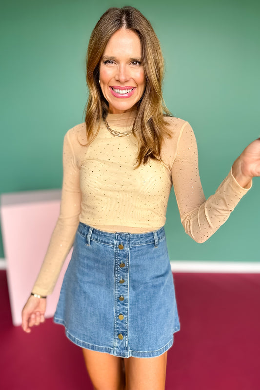 SSYS Kinsley Stone Mesh Top In Nude *FINAL SALE*