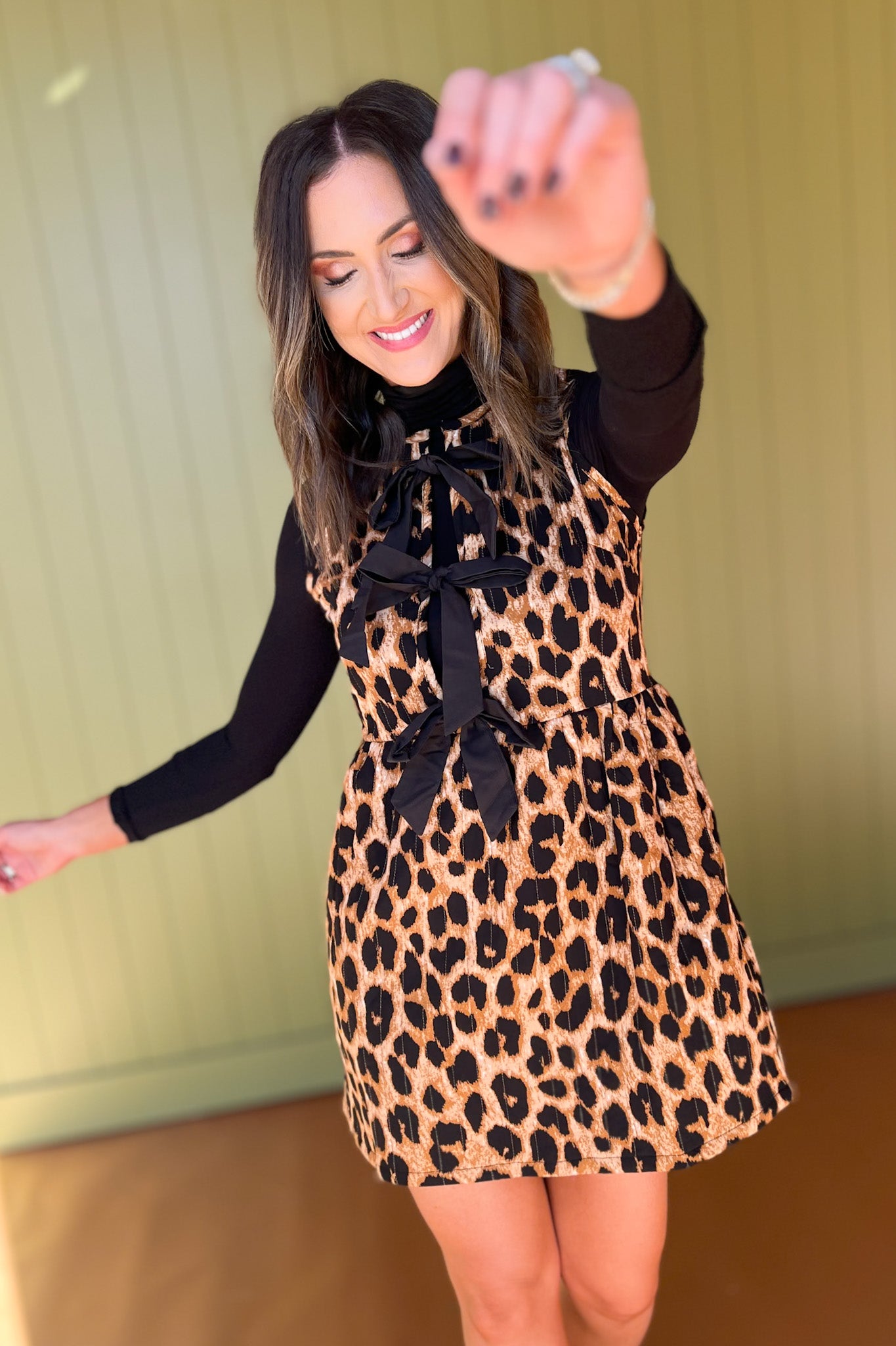 Taupe Animal Print Quilted Sleeveless Bow Front Dress *FINAL SALE*