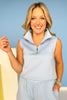SSYS Quarter Zip Scuba Sleeveless Top In Light Blue, scuba drop, must have fabric, ssys staple, easy to wear, ssys by mallory fitzsimmons