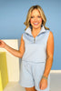 SSYS Quarter Zip Scuba Sleeveless Top In Light Blue, scuba drop, must have fabric, ssys staple, easy to wear, ssys by mallory fitzsimmons