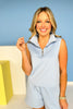 SSYS Quarter Zip Scuba Sleeveless Top In Light Blue, scuba drop, must have fabric, ssys staple, easy to wear, ssys by mallory fitzsimmons