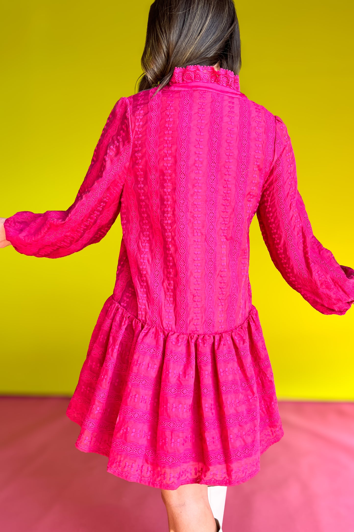 Fuchsia Lace Frill Band Collar Drop Waist Dress *FINAL SALE*