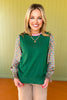 THML Green Mixed Media Bishop Sleeve Top, new top, perfect fall top, must have top, colorful top, fun sleeve top, new style top, elevated top, elevated tops for work, ssys by mallory fitzsimmons