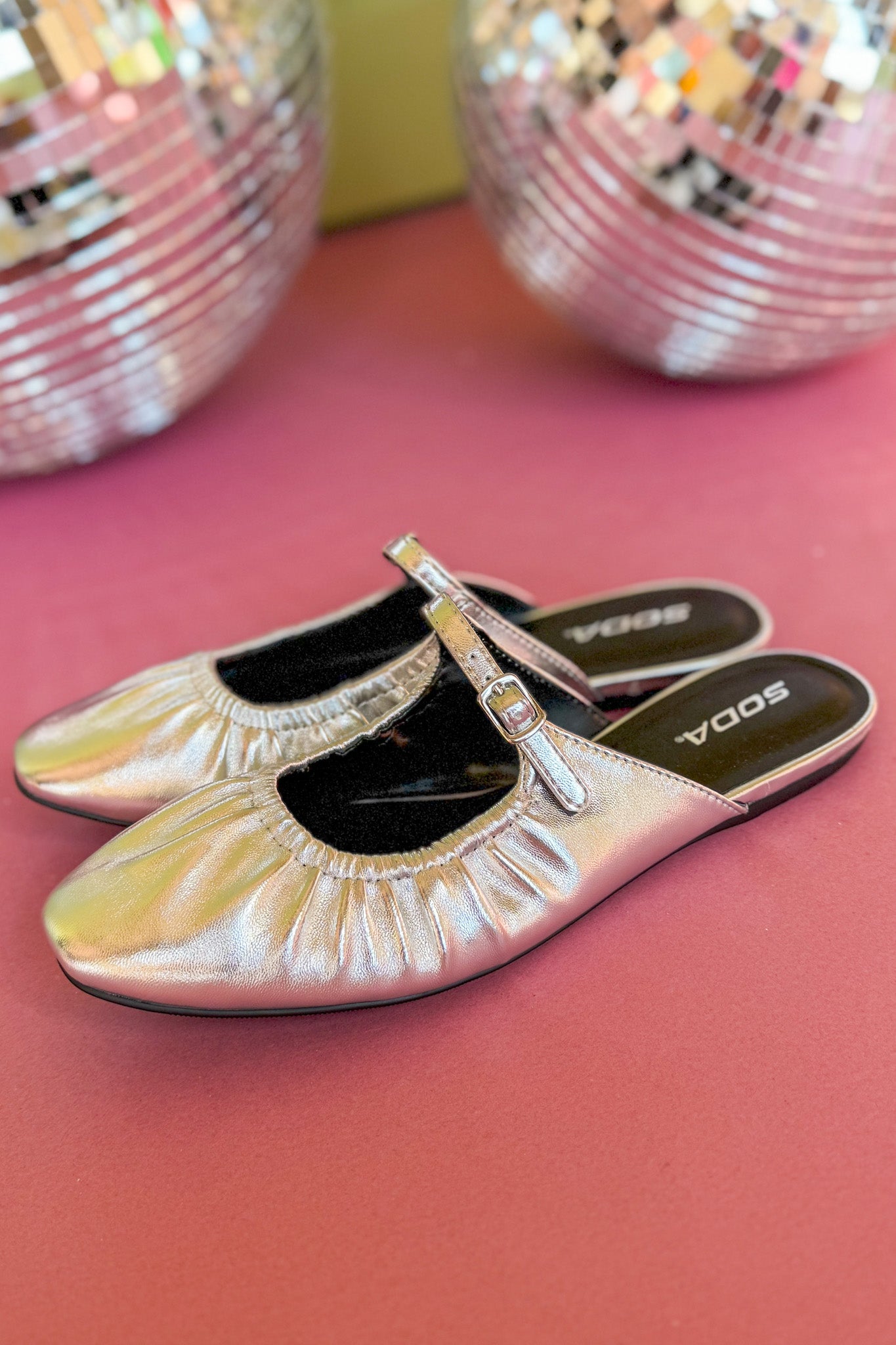 Silver Metallic Strap Mules