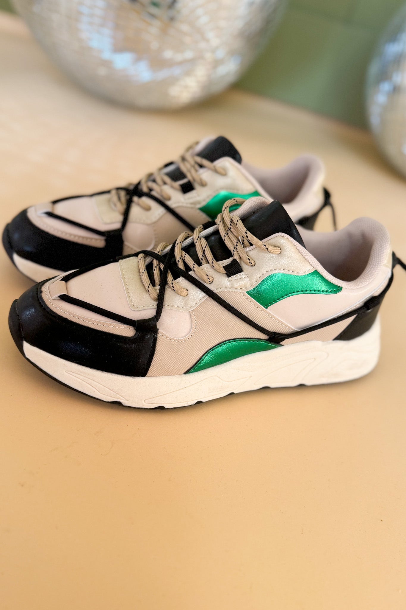 Beige Metallic String Detail Sneakers