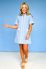 Blue Accented Ric Rac Trim Collar Button Down Dress