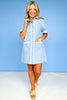 Blue Accented Ric Rac Trim Collar Button Down Dress