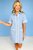 Blue Accented Ric Rac Trim Collar Button Down Dress