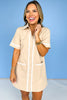 Taupe Accented Ric Rac Trim Collar Button Down Dress *FINAL SALE*