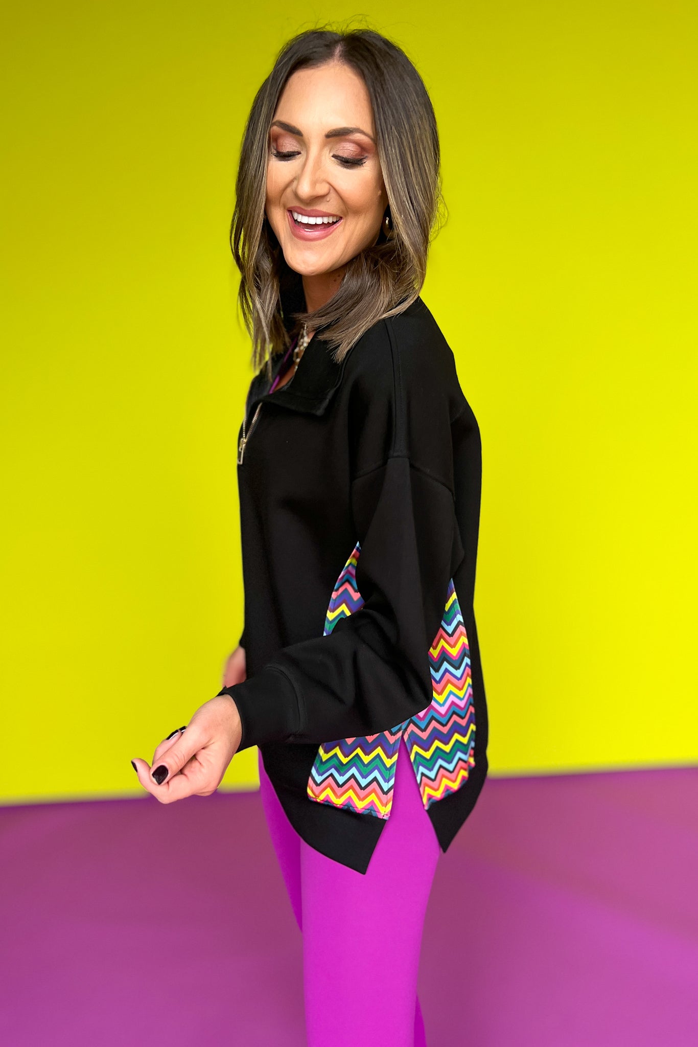 SSYS The Ainsley Air Pullover In Zig Zag Inset, SSYS the label, SSYS athlesiure, perfect sweatshirt, perfect pull over, must have pull over, must have workout top, SSYS by mallory fitzsimmons