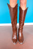 Brown Solid Tall Pointed Toe Boots