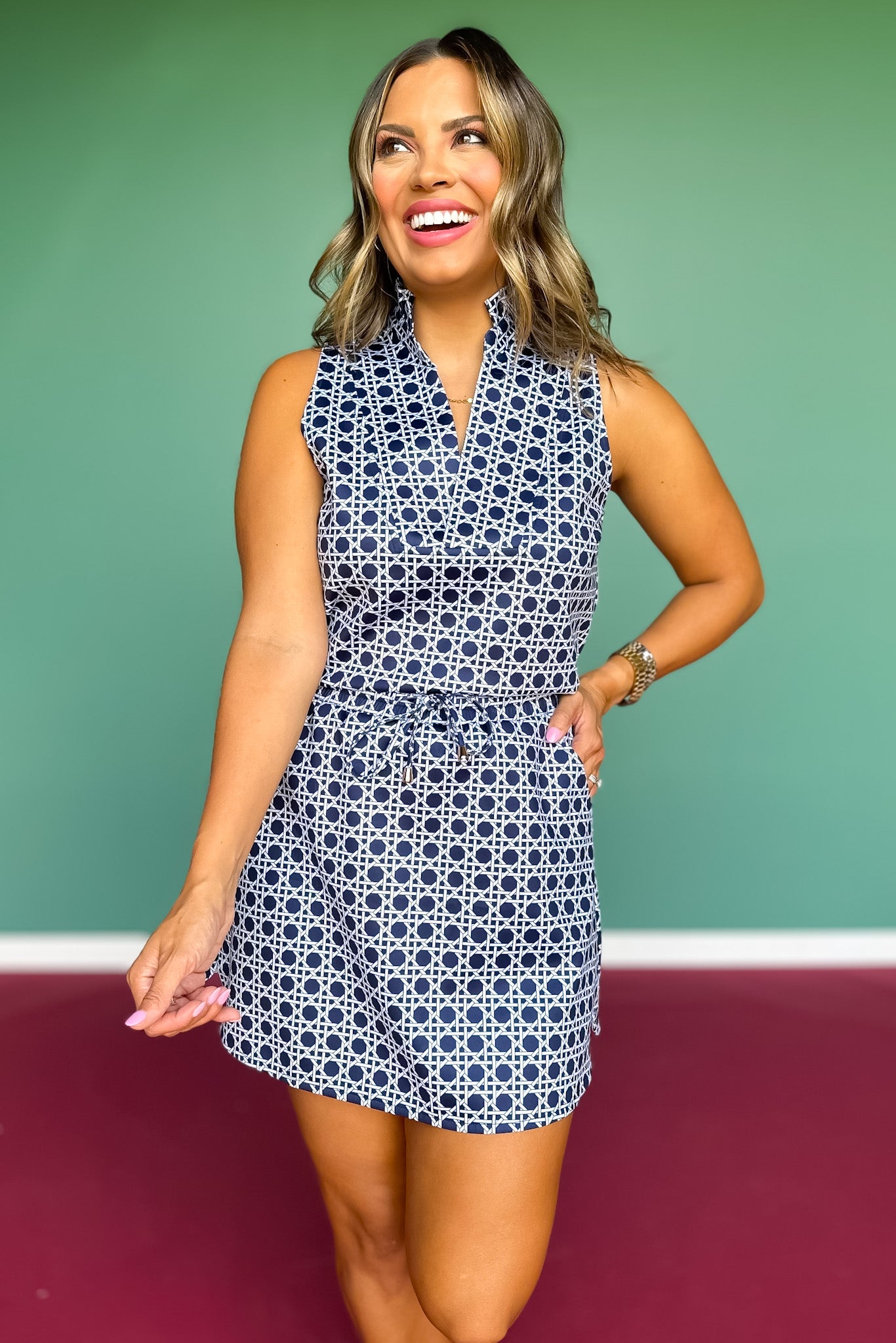 SSYS Peyton Scuba Skort In Navy Cane