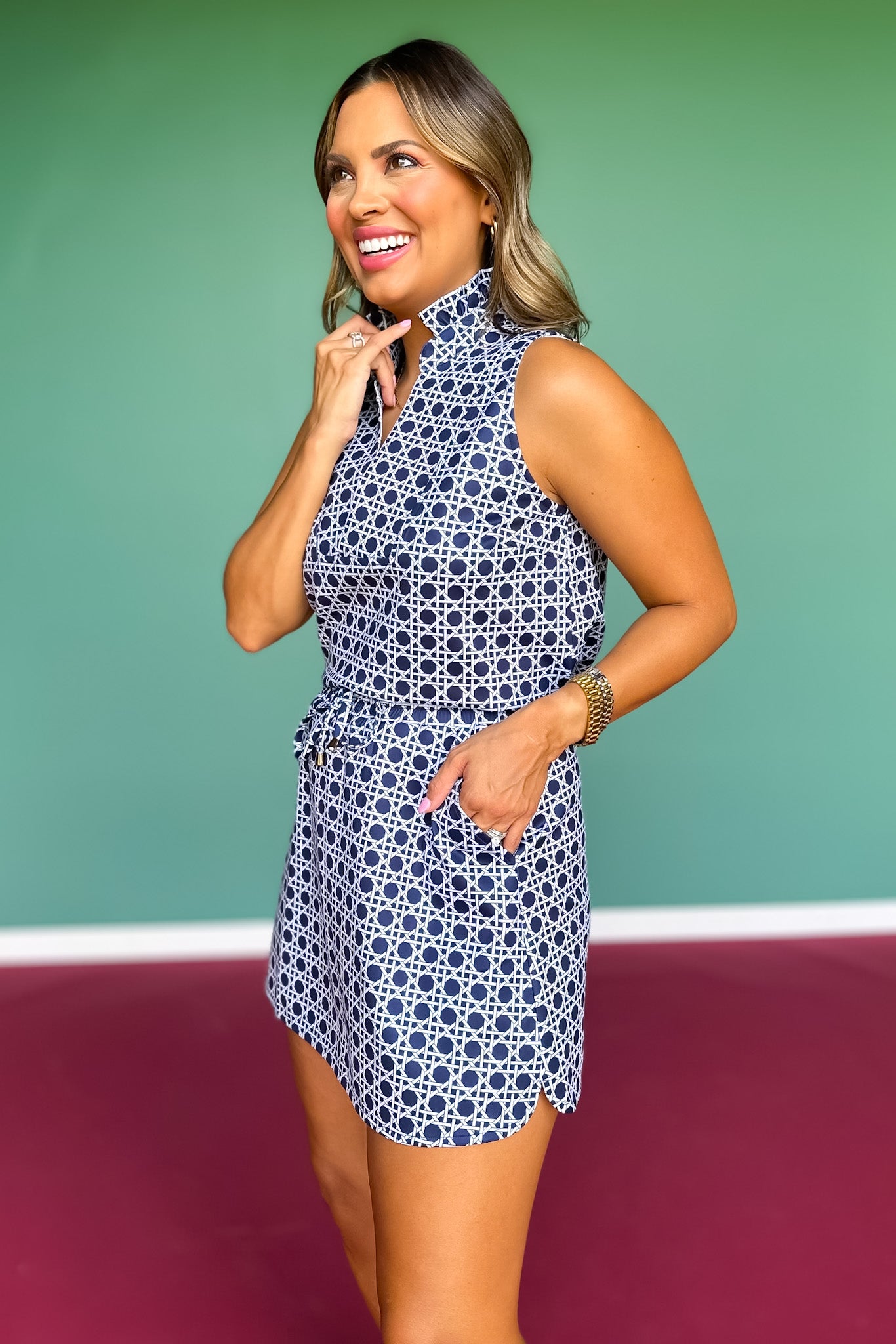 SSYS Peyton Scuba Skort In Navy Cane