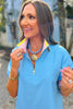SSYS Lynlee Pink and Soft Yellow Contrast Polo Shift Dress In Blue