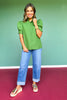 Green Button Front Short Puff Sleeve Top *FINAL SALE*