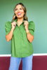 Green Button Front Short Puff Sleeve Top *FINAL SALE*
