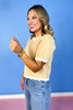 Beige Contrast Band Front Button Detail Scallop Trim Top, pockets, work top, church top, spring, unique, sophisticated, ssys by mallory fitzsimmons