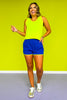 SSYS Royal Solid Active Shorts With Lime Trim