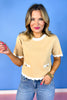 Beige Contrast Band Front Button Detail Scallop Trim Top, pockets, work top, church top, spring, unique, sophisticated, ssys by mallory fitzsimmons
