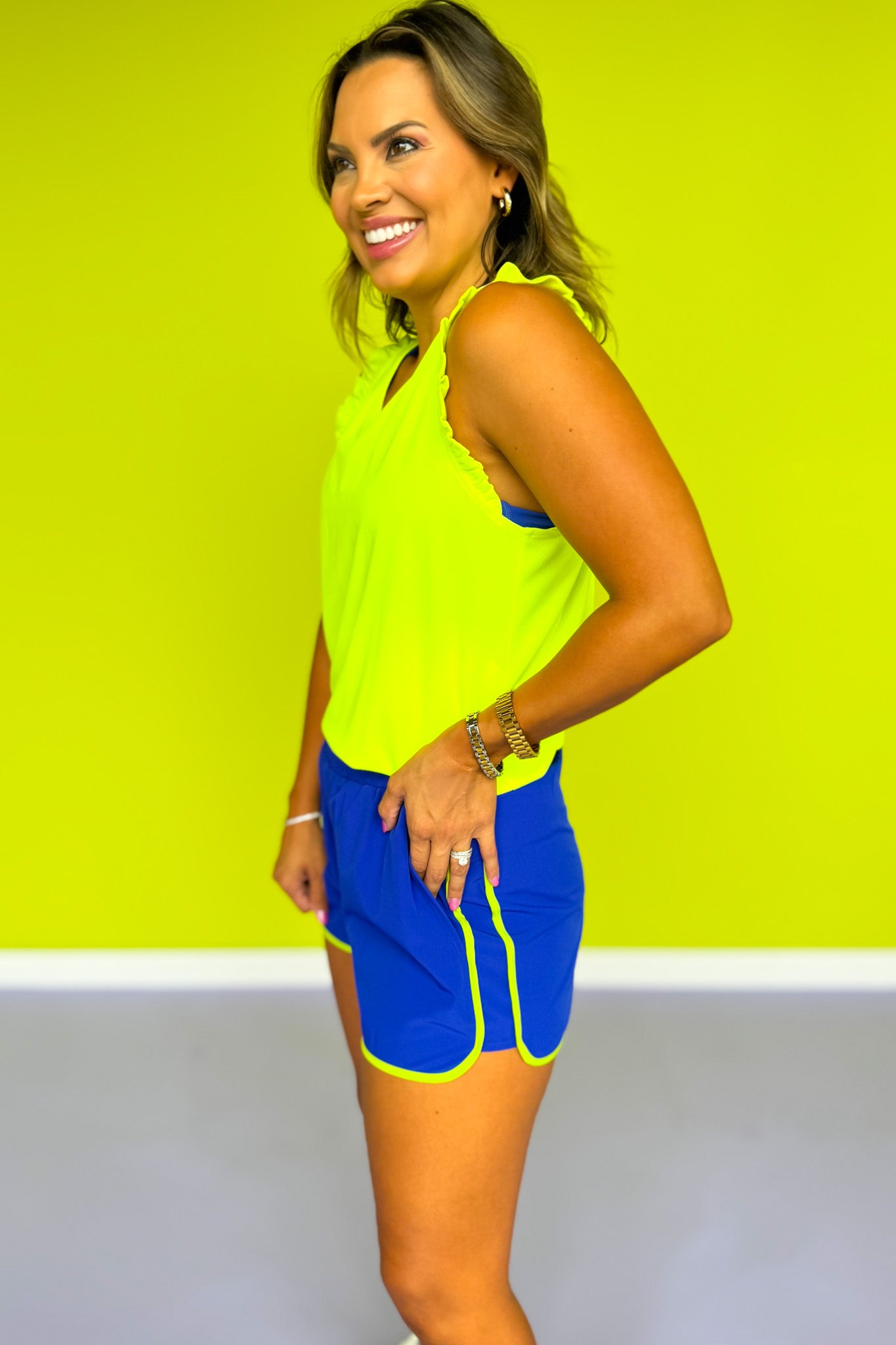 SSYS Royal Solid Active Shorts With Lime Trim