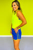 SSYS Royal Solid Active Shorts With Lime Trim