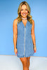 Denim Halter Neck Sleeveless Front Zip Dress *FINAL SALE*