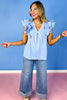 Blue V Neck Bow Detail Multi Ruffle Shoulder Top, bow detail, elevated, unique, spring, summer, ssys by mallory fitzsimmons