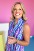 SSYS Sawyer Sleeveless Ruffle Neck Dress In Blue Abstract, easy to wear, summer style, elevated, new arrivals, ssys exclusive, ssys by mallory fitzsimmons