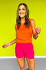 SSYS Magenta Solid Active Shorts With Orange Trim