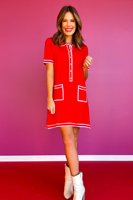 SSYS Ruthie Contrast Knit Dress In Red Pink