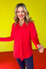 SSYS Red Honeycomb Long Sleeve Frill V Neck Active Top *FINAL SALE*